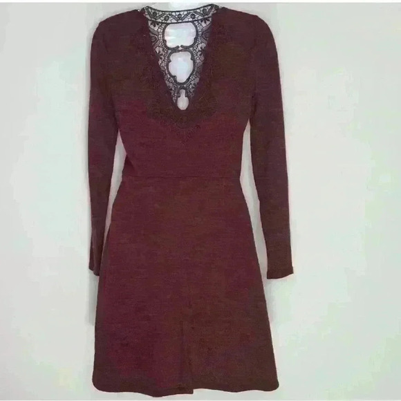 Candie's Faux Wrap Sweater Dress Small Burgundy - Picture 3 of 6